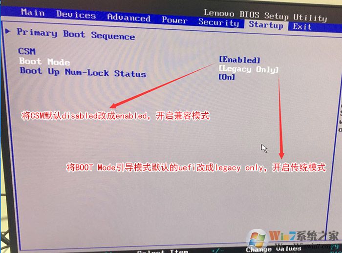 把Boot Mode從UEFI改成Legacy 。再開啟csm兼容模式