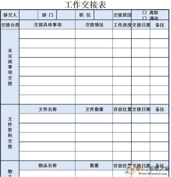 工作交接表模板下載(免積分)離職工作交接表模板(Excel+Word多款)