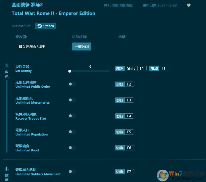 全面戰(zhàn)爭羅馬2十六項(xiàng)修改器 v2022.19