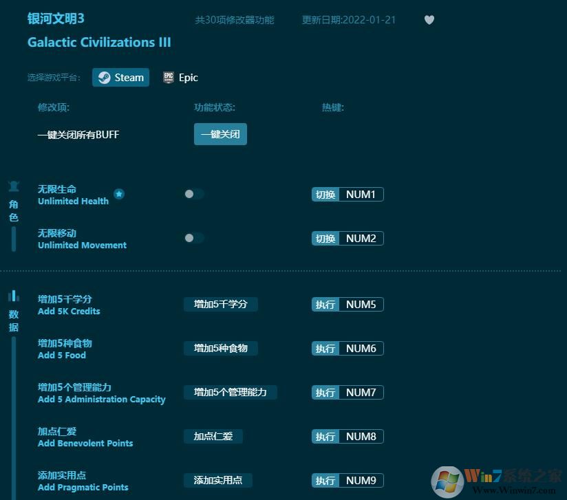 銀河文明3三十項修改器 v2.03