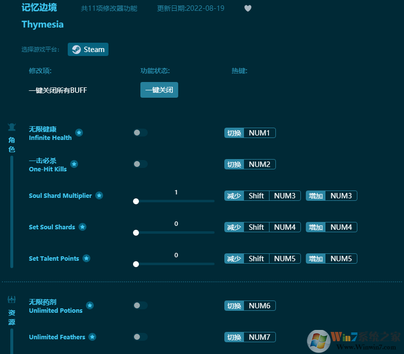 記憶邊境十一項(xiàng)修改器 v2022.8最新版