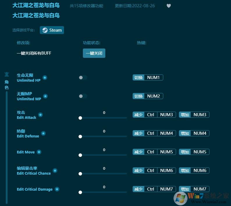 大江湖之蒼龍與白鳥十五項修改器 2022最新版本