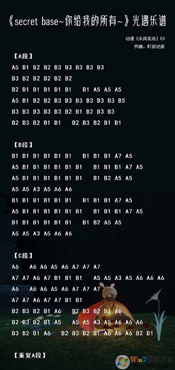 光遇簡譜《secretbase（未聞花名）》怎么彈？光遇簡譜大全