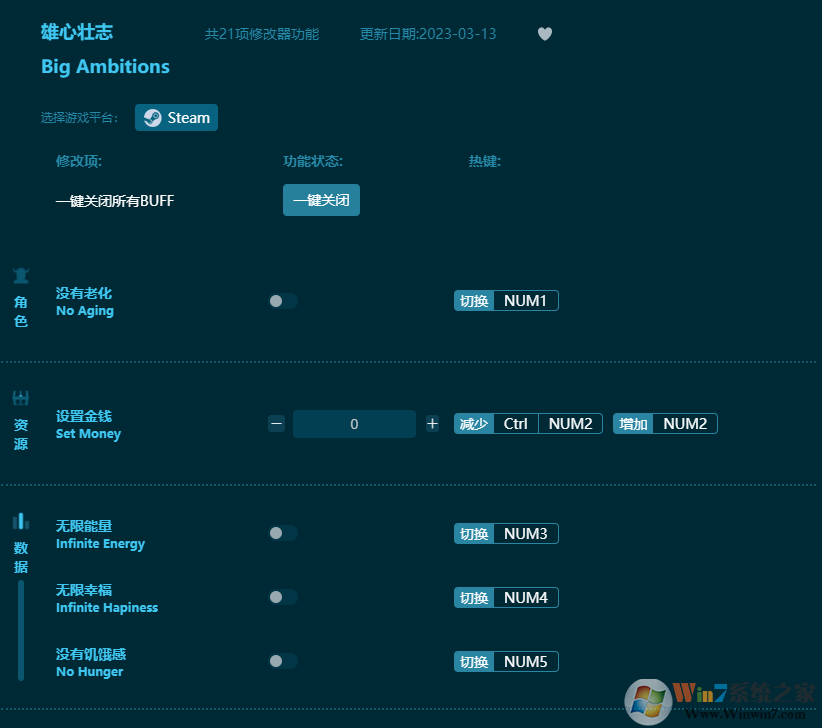 雄心壯志二十一項修改器 v2023最新版