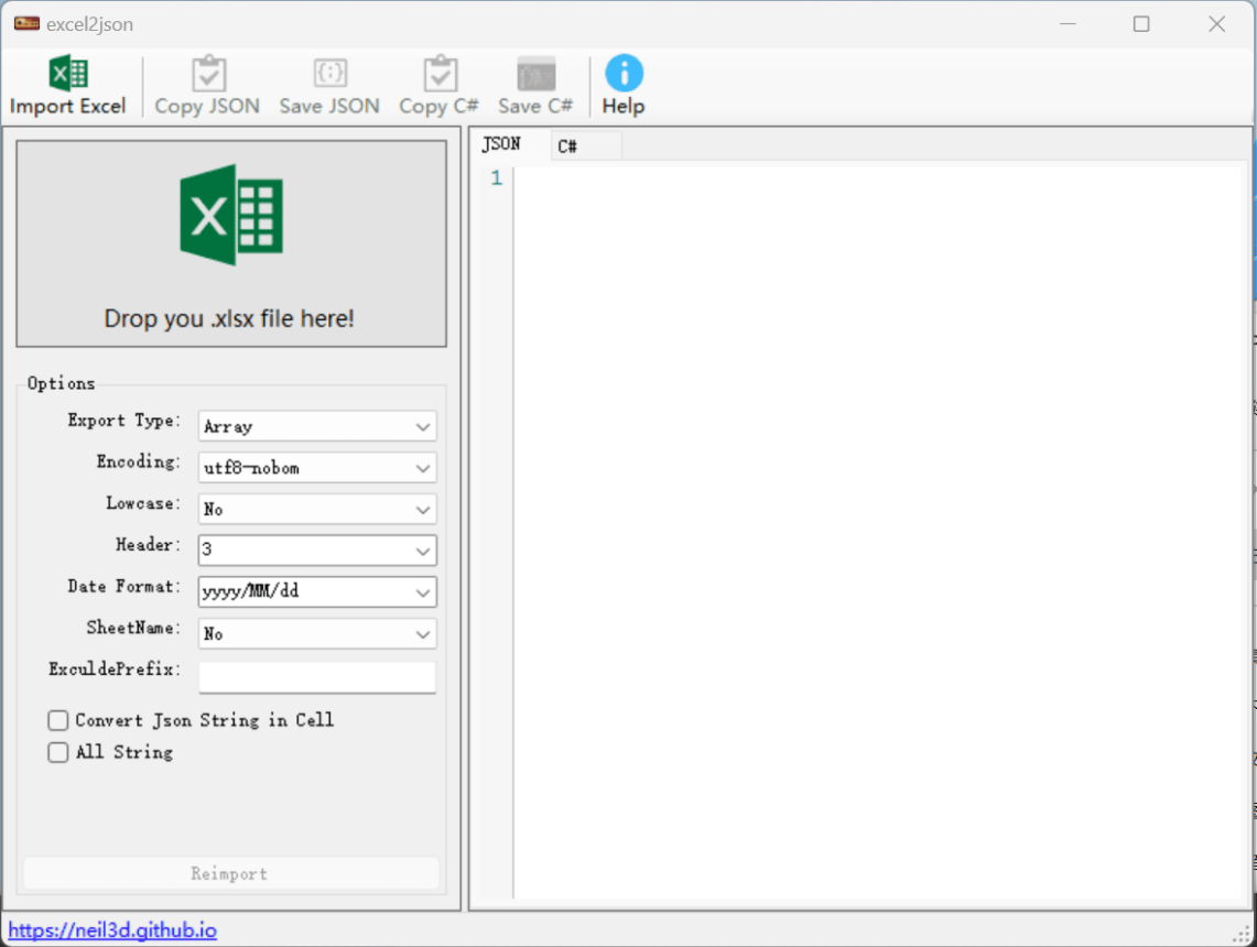 excel轉(zhuǎn)json轉(zhuǎn)換器(Excel2Json)